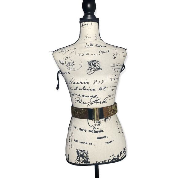 BCBGMaxazria black gold sequin stretch belt - Picture 3 of 4